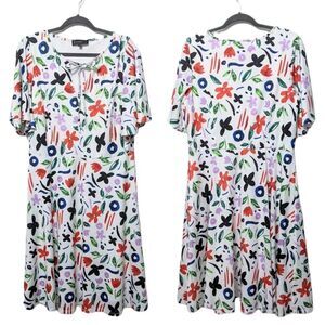 ELOQUII Floral Flutter Sleeve Flare Midi Dress 14